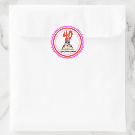 40e verjaardag Party Cake on Fire gepersonaliseerd Ronde Sticker (Tas)