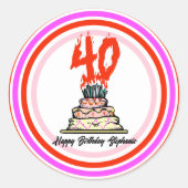 40e verjaardag Party Cake on Fire gepersonaliseerd Ronde Sticker (Voorkant)