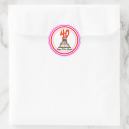 40e verjaardag Party Cake on Fire gepersonaliseerd Ronde Sticker