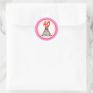 40e verjaardag Party Cake on Fire gepersonaliseerd Ronde Sticker