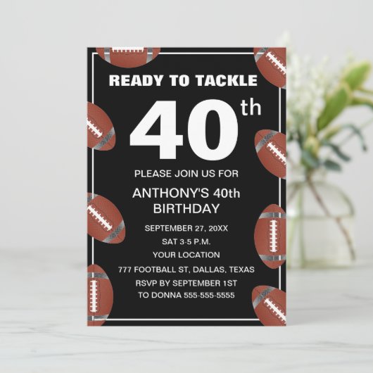 40e Verjaardag Party Football Black Dad Sport Kaart (Staand voorkant)