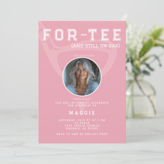 40e Verjaardag Party Golf Club Foto Roze Modern Kaart (Staand voorkant)