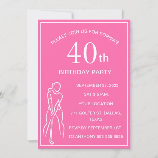 40e verjaardag Party Golfer Pink Ladies Golf Par Kaart (Voorkant)