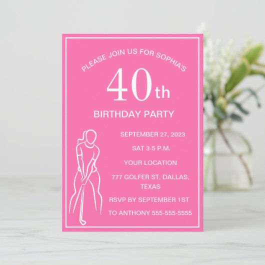 40e verjaardag Party Golfer Pink Ladies Golf Par Kaart (Staand voorkant)