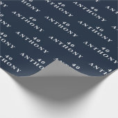 40e Verjaardag Party Naam Marine Blauw Modern Patr Cadeaupapier (Hoek)