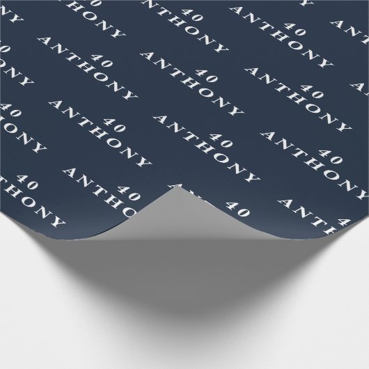 40e Verjaardag Party Naam Marine Blauw Modern Patr Cadeaupapier (Hoek)