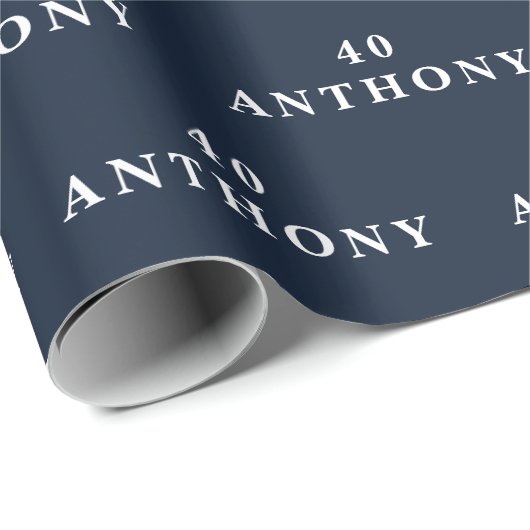 40e Verjaardag Party Naam Marine Blauw Modern Patr Cadeaupapier (Rol Hoek)