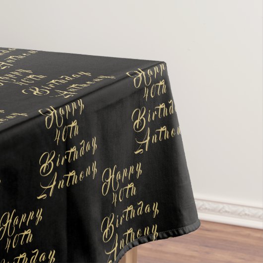 40e verjaardag Party Naam Zwart Modern Patroon Tafelkleed (Voorbeeld)