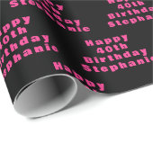 40e verjaardag Party Naam Zwart Roze Modern Patroo Cadeaupapier (Rol Hoek)