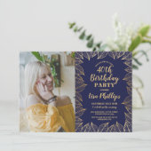 40e Verjaardag Party Navy Gold Herfst Herfstfoto Kaart (Staand voorkant)