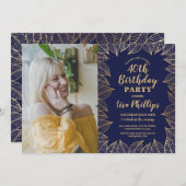 40e Verjaardag Party Navy Gold Herfst Herfstfoto Kaart (Voorkant / Achterkant)