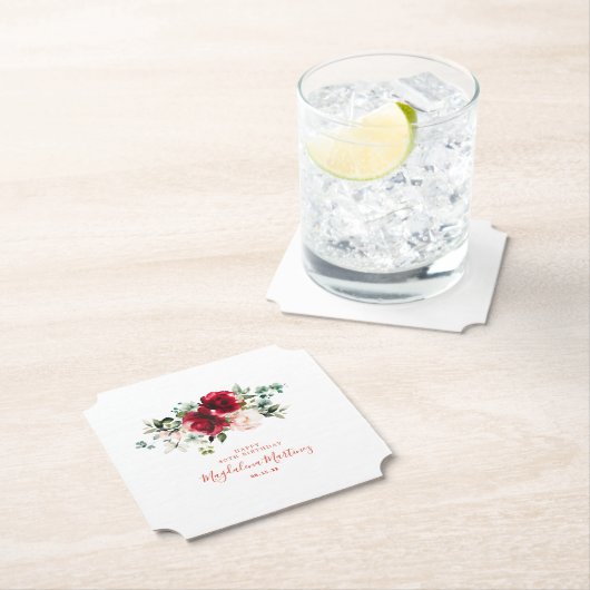 40e Verjaardag Party Red Rose Pink Peony Custom Kartonnen Onderzetters (Insitu)