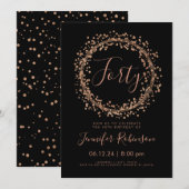 40e Verjaardag Party Roos Goud Zwart Confetti Kaart (Voorkant / Achterkant)