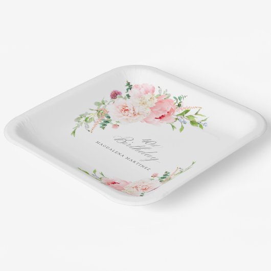 40e Verjaardag Party Roze Bloemen Custom Papieren Bordje (Gebogen)
