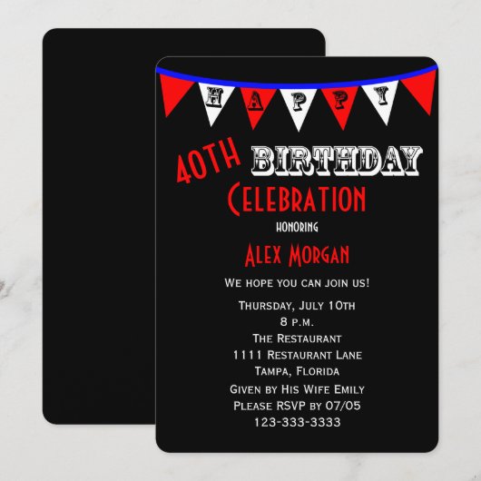40e verjaardag Party Uitnodiging Bunting (Voorkant / Achterkant)