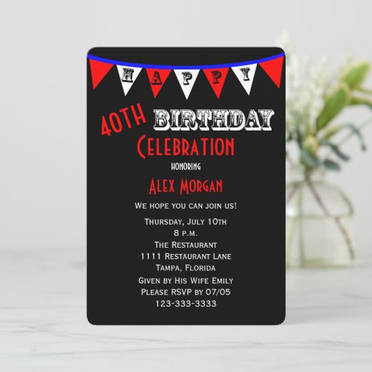 40e verjaardag Party Uitnodiging Bunting (Staand voorkant)