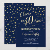 40e verjaardag Party uitnodiging - Gold Navy (Voorkant / Achterkant)