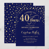 40e verjaardag Party uitnodiging - Gold Navy Blue (Voorkant / Achterkant)