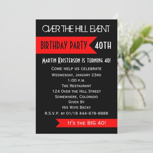 40e verjaardag Party uitnodiging Over de heuvel (Staand voorkant)