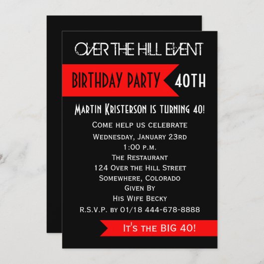 40e verjaardag Party uitnodiging Over de heuvel (Voorkant / Achterkant)