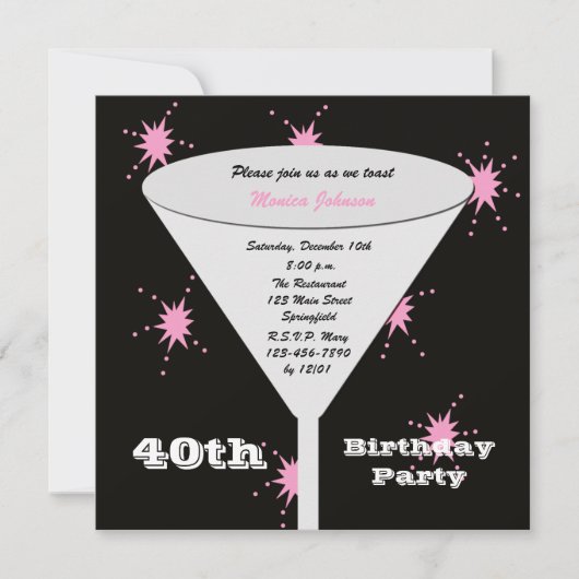 40e verjaardag Party uitnodiging Roze 40e Toast (Voorkant)