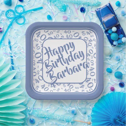 40e verjaardag Patroonblauw/wit partijnummer Papieren Bordje (Feest)
