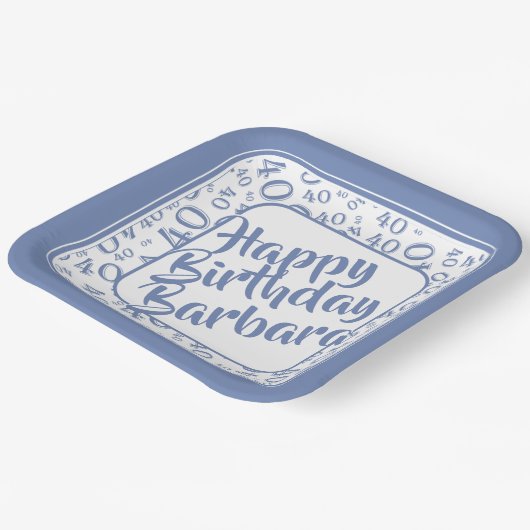 40e verjaardag Patroonblauw/wit partijnummer Papieren Bordje (Gebogen)