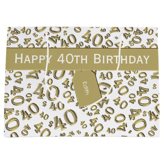 40e verjaardag Pattern Gold/White 40 Groot Cadeauzakje (Voorkant)