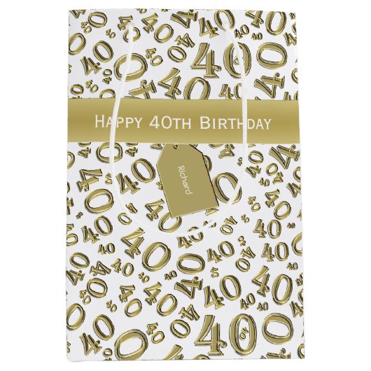 40e verjaardag Pattern Gold/White 40 Medium Cadeauzakje (Voorkant)
