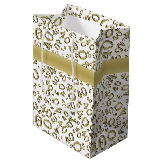 40e verjaardag Pattern Gold/White 40 Medium Cadeauzakje (Achterkant Gekanteld)