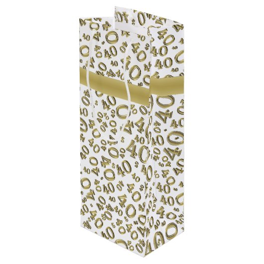 40e verjaardag Pattern Gold/White 40 Wijn Cadeautas (Achterkant Gekanteld)