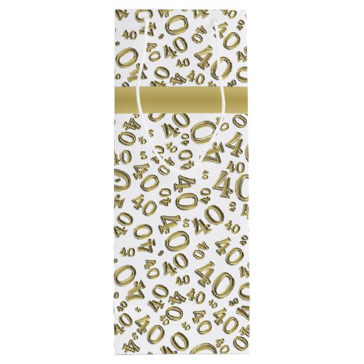 40e verjaardag Pattern Gold/White 40 Wijn Cadeautas (Achterkant)