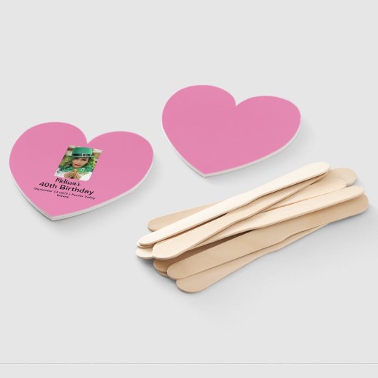 40e verjaardag Persoonlijke foto roze Handwaaier (Niet-gemonteerd)