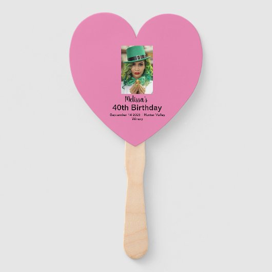 40e verjaardag Persoonlijke foto roze Handwaaier (Voorkant)