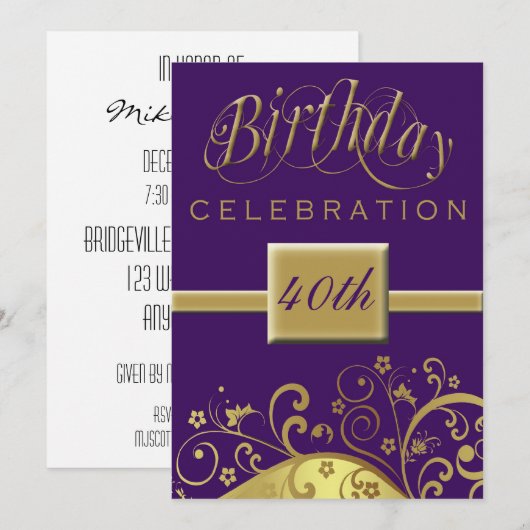 40e verjaardag Persoonlijke uitnodiging (Voorkant / Achterkant)