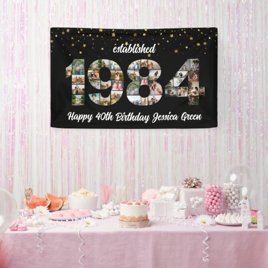 40e verjaardag Photo Collage opgericht 1984 Spandoek (Feest)
