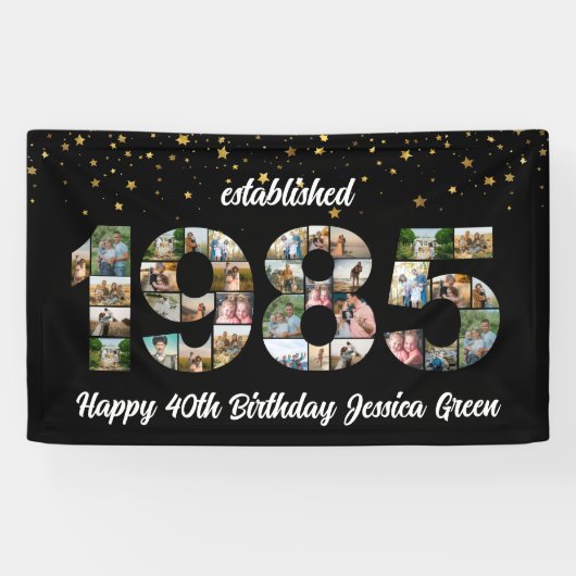 40e verjaardag Photo Collage opgericht 1985 Spandoek (Horizontaal)