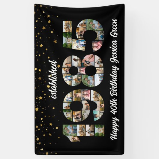 40e verjaardag Photo Collage opgericht 1985 Spandoek (Verticaal)