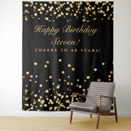 40e verjaardag photobooth bord, zwart en goud wandkleed
