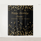 40e verjaardag photobooth bord, Zwart en Goud Wandkleed (Voorkant)