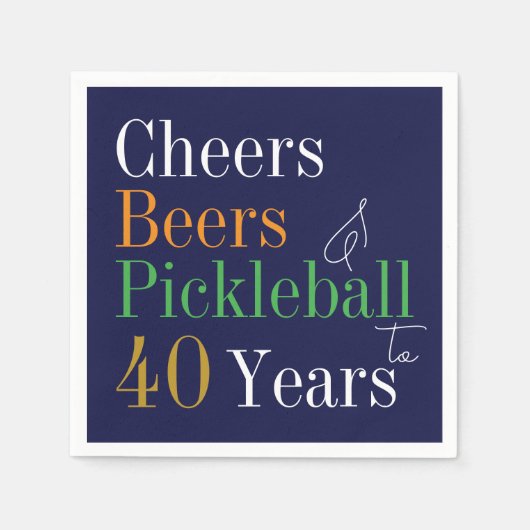 40e verjaardag Pickleball Cheers Beers Blauw Servet (Voorkant)