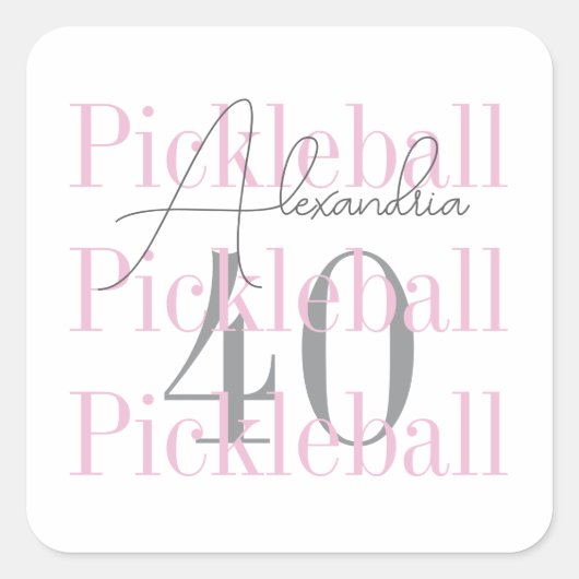 40e Verjaardag Pickleball Feest Roze Vierkante Sticker (Voorkant)