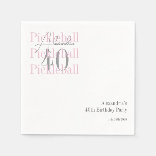 40e verjaardag Pickleball Party Roze Servet (Voorkant)