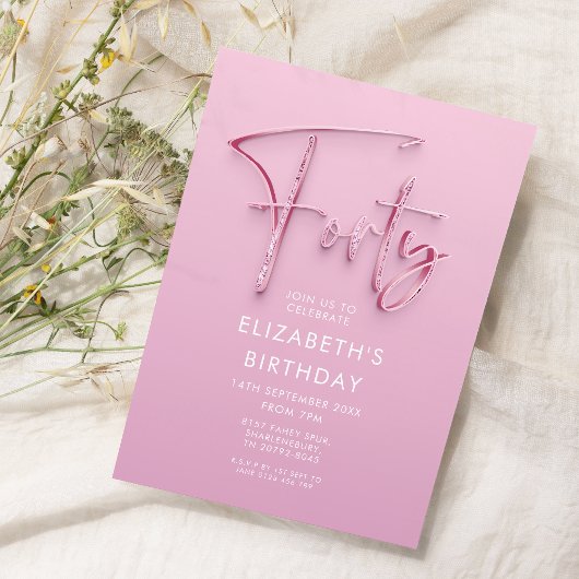 40e verjaardag Pink Glitz Kaart