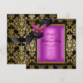 40e verjaardag Pink Gold Damask Butterfly Kaart (Voorkant / Achterkant)