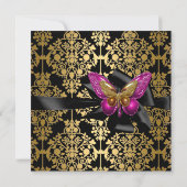 40e verjaardag Pink Gold Damask Butterfly Kaart (Achterkant)
