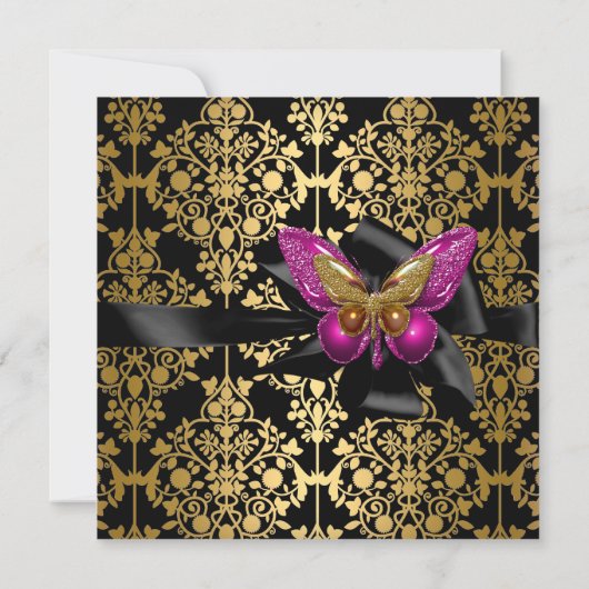 40e verjaardag Pink Gold Damask Butterfly Kaart (Achterkant)