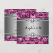 40e verjaardag Pink Silver Abstract Kaart (Voorkant / Achterkant)