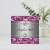 40e verjaardag Pink Silver Abstract Kaart (Staand voorkant)