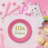 40e verjaardag Pink White Gold Stippen Papieren Bordje (Feest)